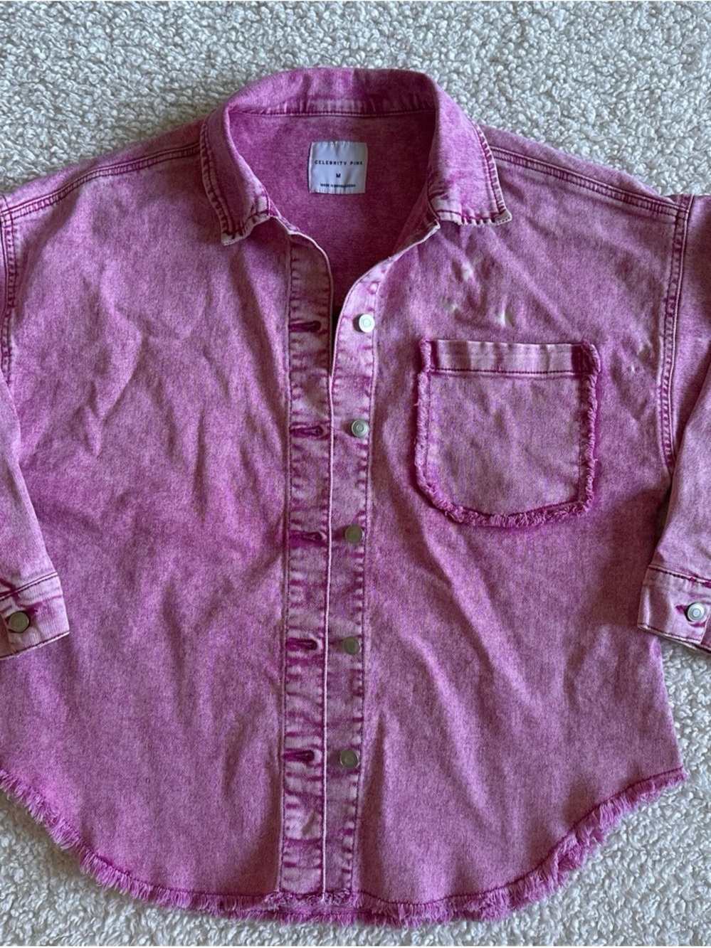 Celebrity Pink Washed Pink Button-Up Denim Shirt Jacket